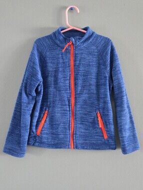 Blue Kids Zip-Up Fleece Jacket with Bright Orange Zippers (5-6)